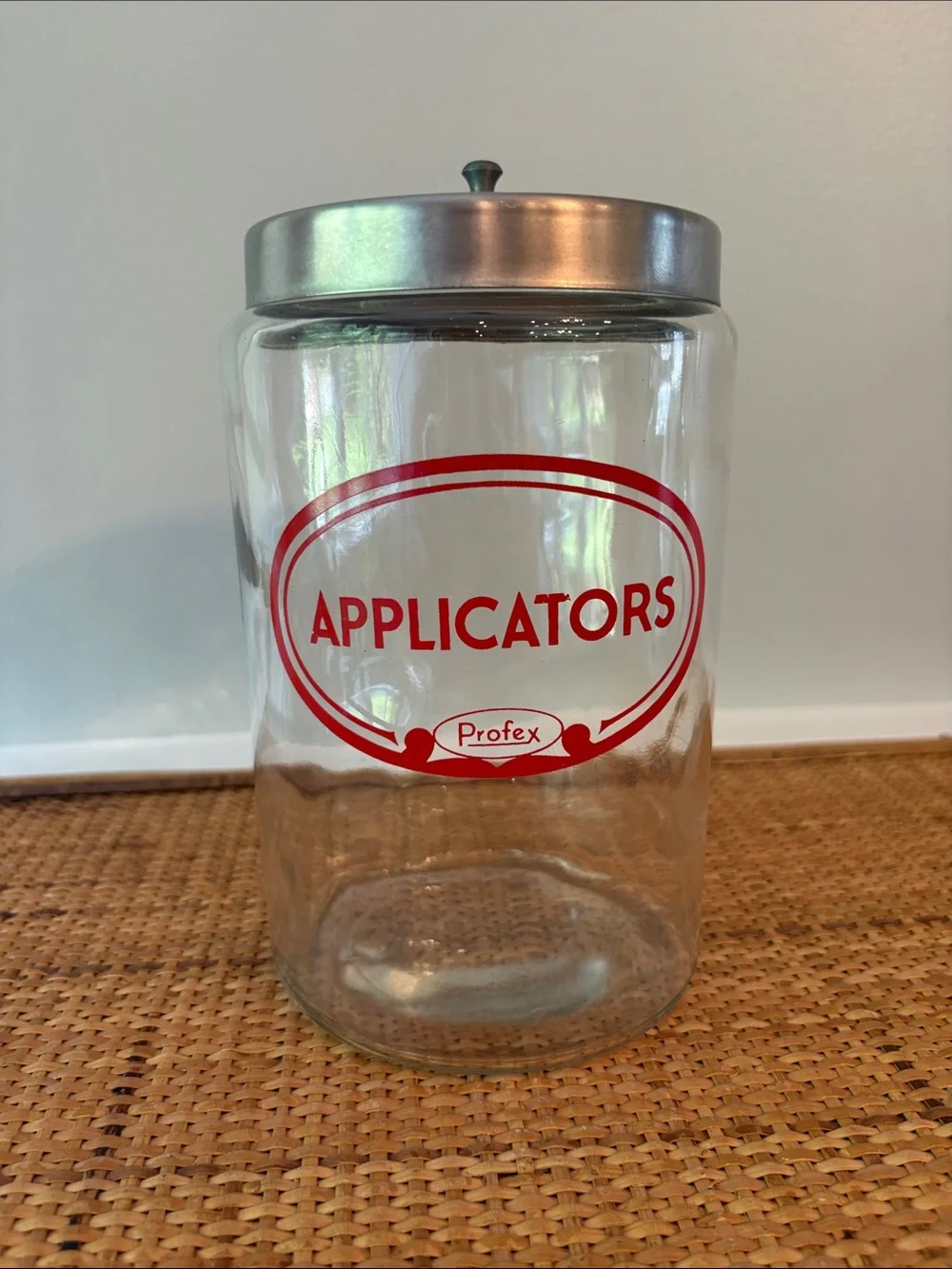 Vintage Profex Applicators Glass Storage Medical Jar from Drs Office